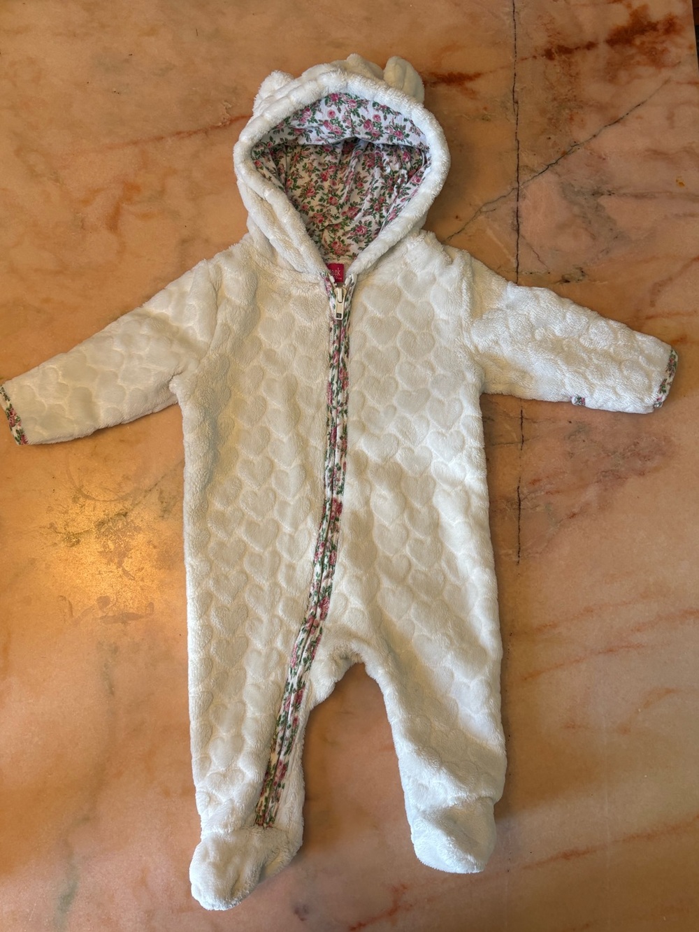Penelope Mack Hooded Floral-Lined Baby Footie